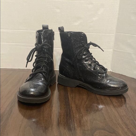 Wonder Nation Black Sparkle Combat Boots Ankle High Lace-Up - Picture 2 of 8